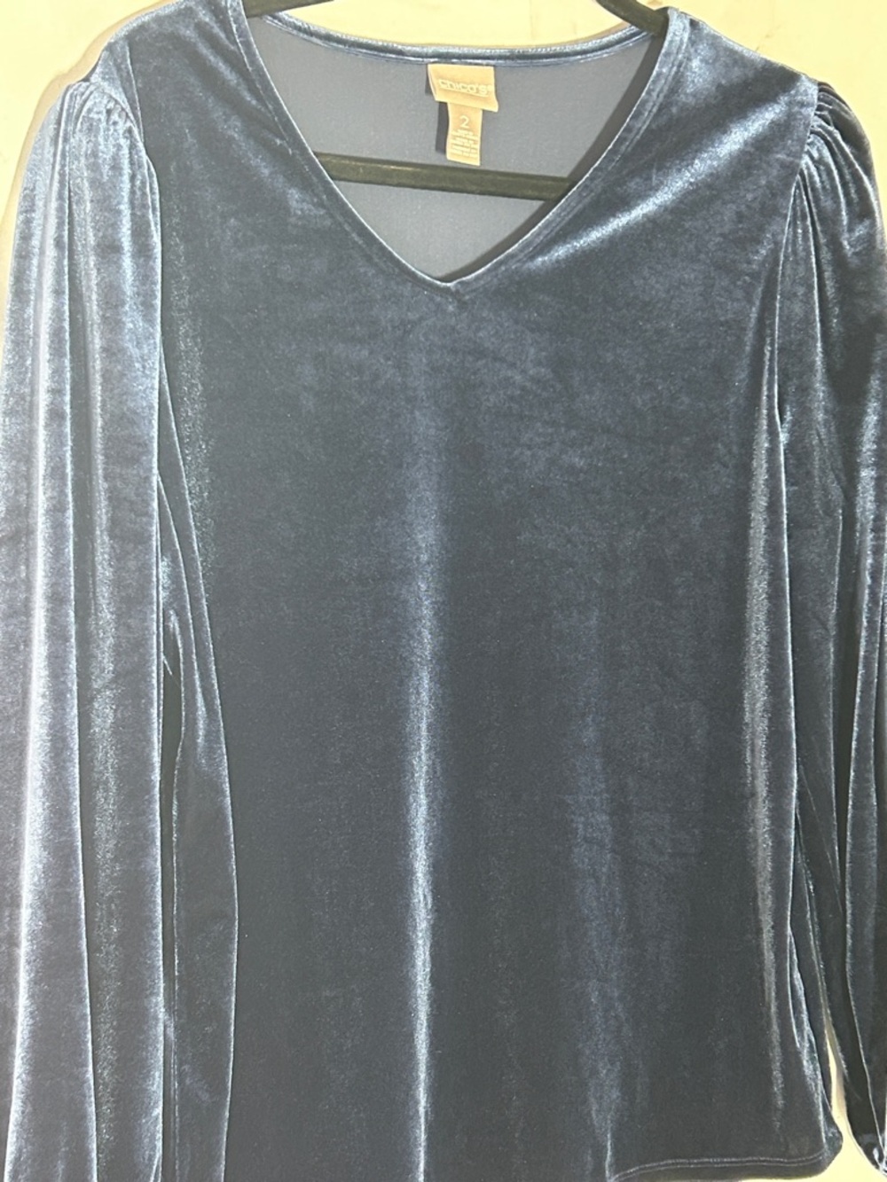Chico's Navy Velvet V-Neck Long Sleeve Top